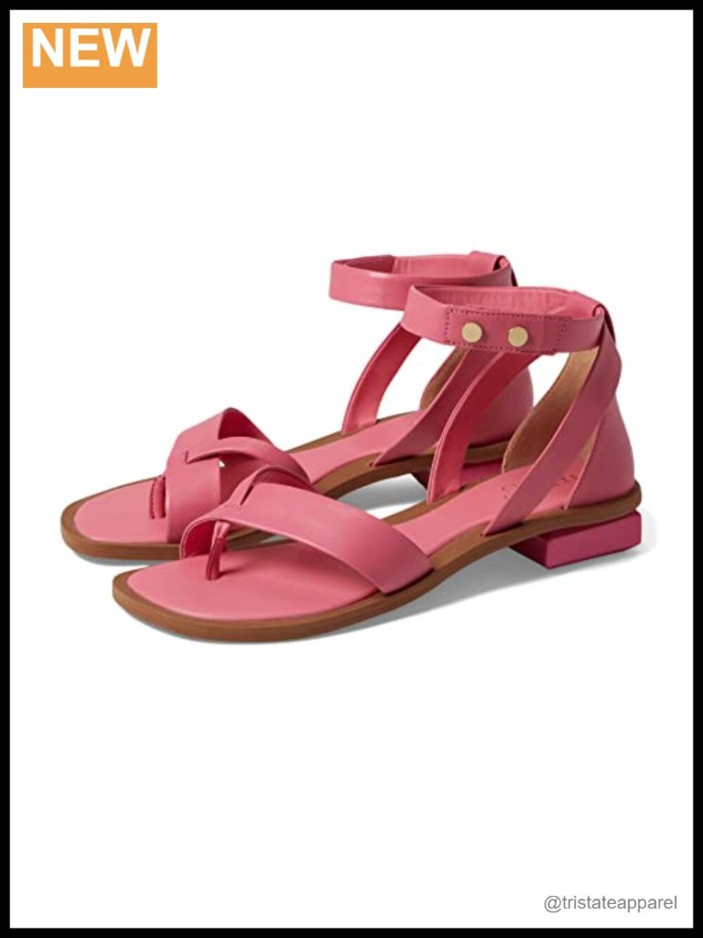 Leather Ankle Strap Block Heel Sandal Adjustable Velcro Square Toe